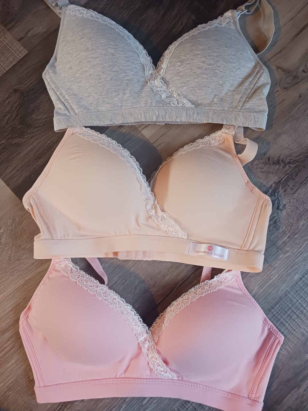 3 | NEW Cotton Nursing Lace-Trim Wireless Comfort Bra — Pink, Peach & Gray